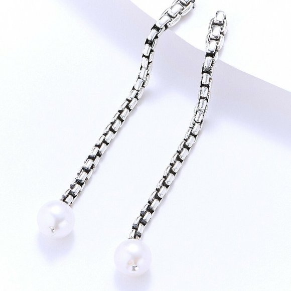John Hardy JAI Pearl Box Chain Sterling Silver Earrings 2-1/2" NIB - Picture 1 of 8